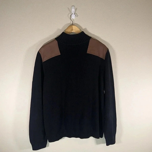 Vintage Lauren Ralph Lauren Green Label 1/4 Zip Leather Accent Trim Knit Sweater - Picture 3 of 7